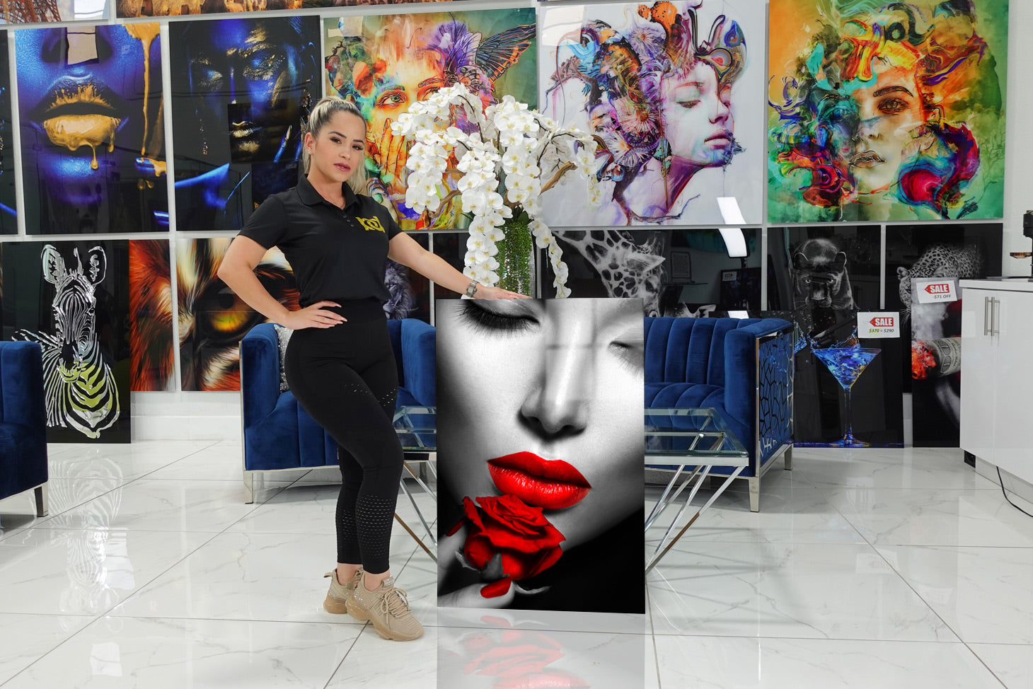 Elegant acrylic depicting a woman and a rose.