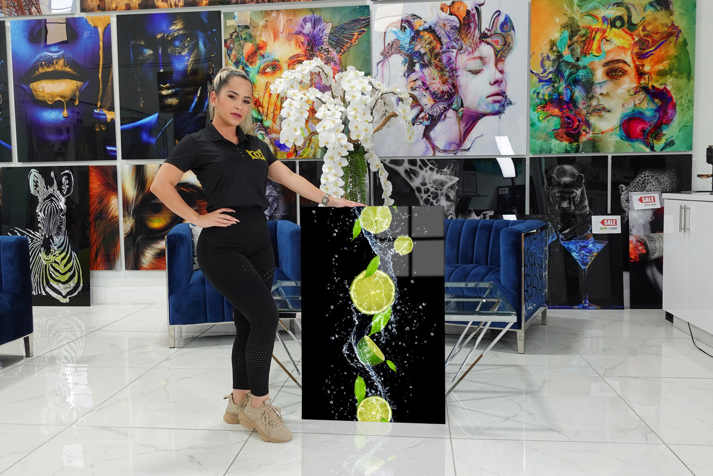 Acrylic of lemons splashed with water.