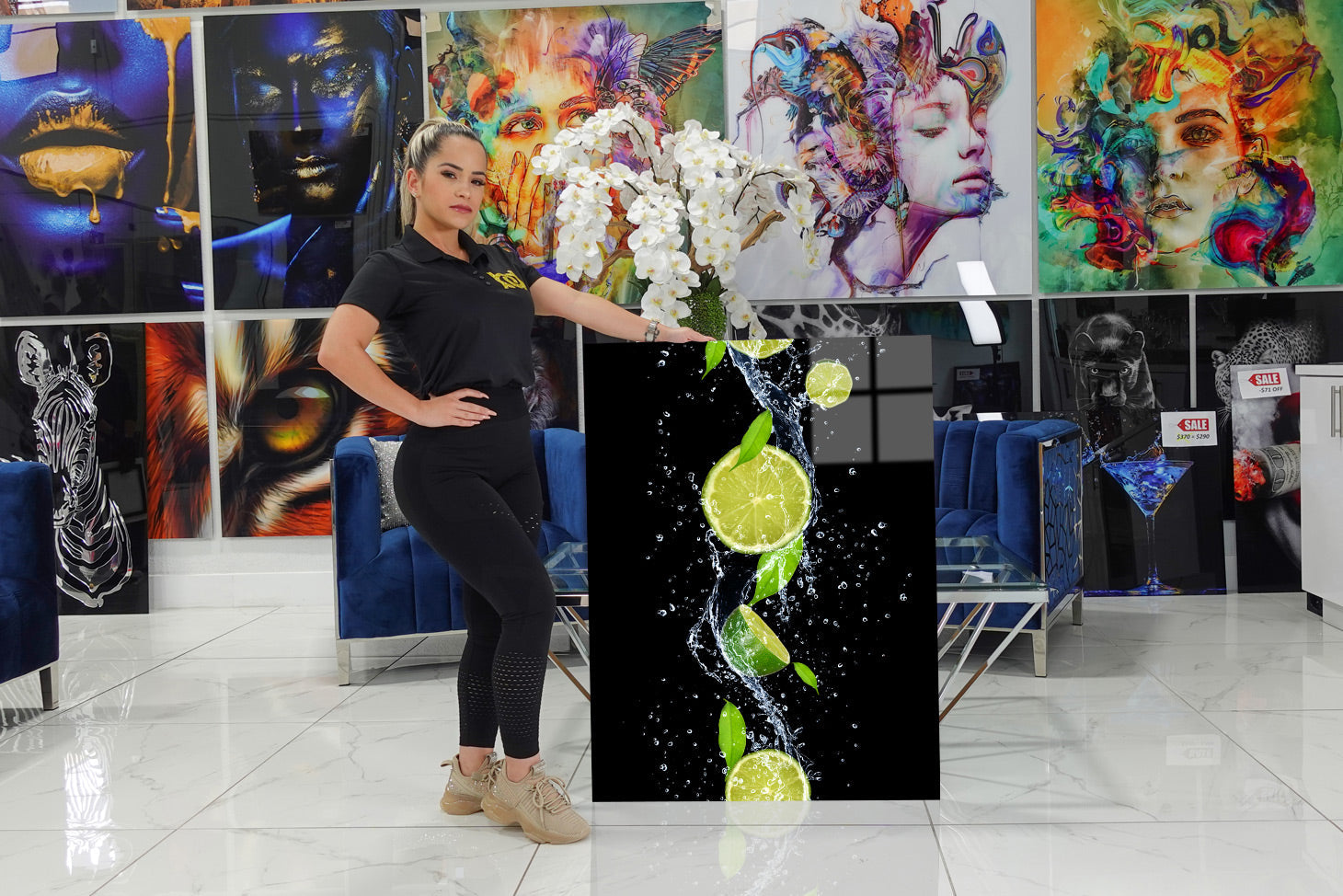 Acrylic of lemons splashed with water.