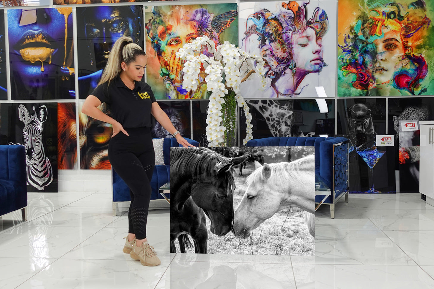 Very decorative acrylic with a couple of horses.